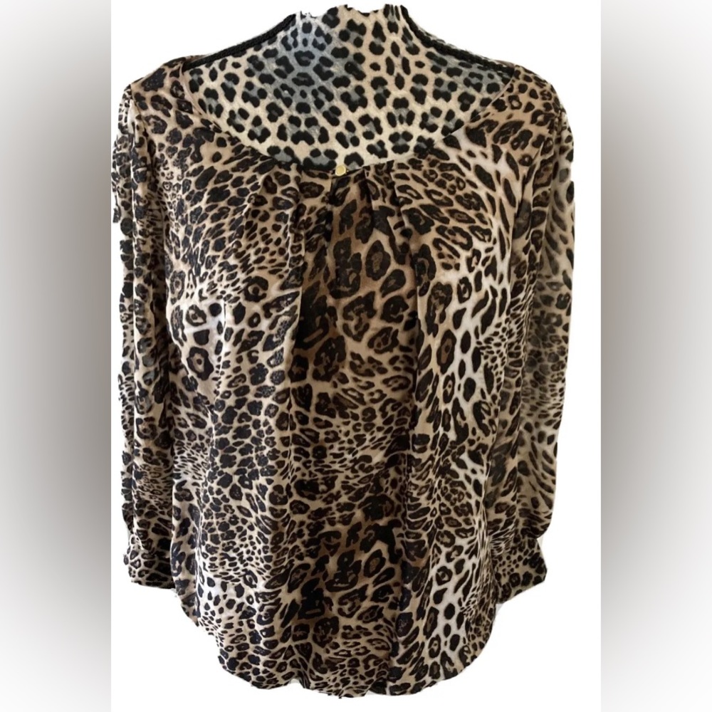 Dress Barn Woman Women's Top 1X Gold Brown Black Leopard Print USA Long Sleeve